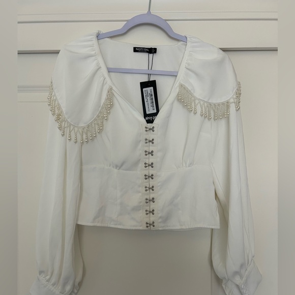 Nasty Gal White Pearl Hook and Eye Blouse - Picture 2 of 8